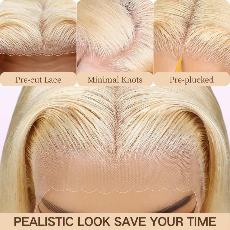 613 Blonde Straight 13x4 Short Bob Lace Frontal Wigs Pre Plucke Glueless Human Hair Wig-Amanda Hair - Image 8