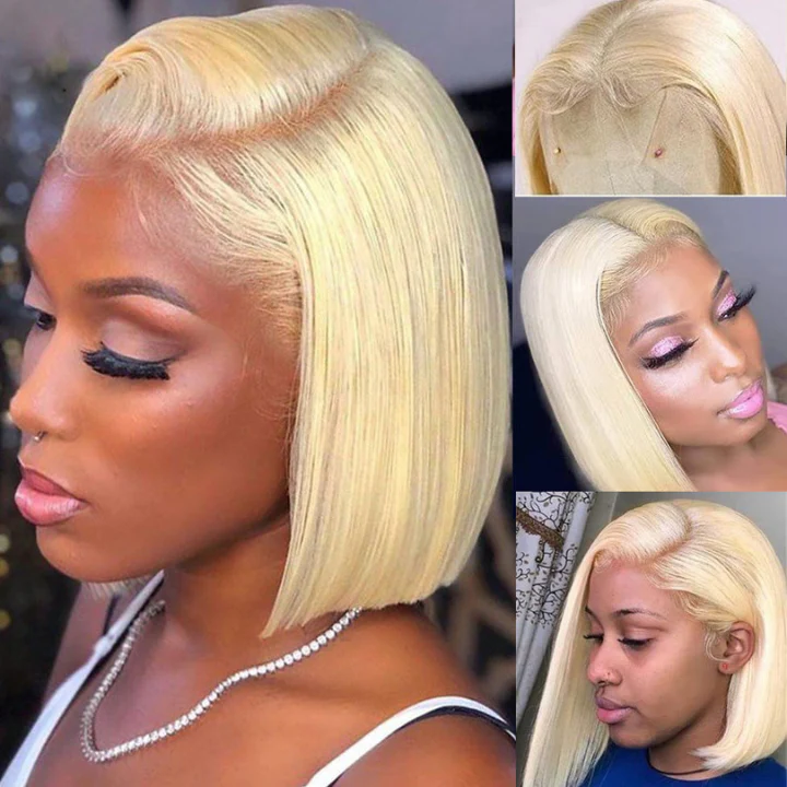 613 Blonde Straight 13x4 Short Bob Lace Frontal Wigs Pre Plucke Glueless Human Hair Wig-Amanda Hair - Image 10