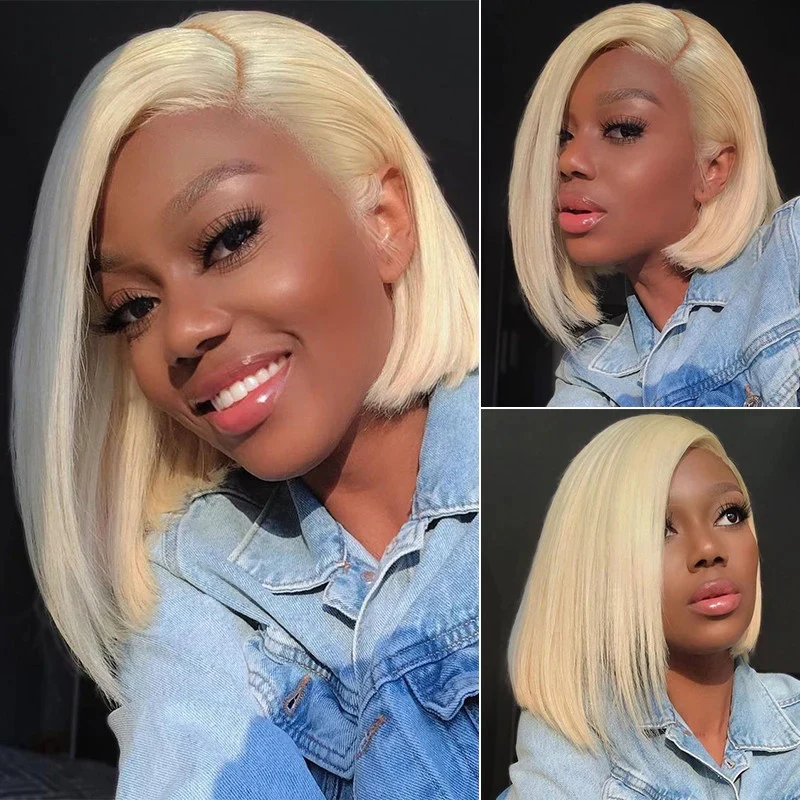 613 Blonde Straight 13x4 Short Bob Lace Frontal Wigs Pre Plucke Glueless Human Hair Wig-Amanda Hair - Image 3