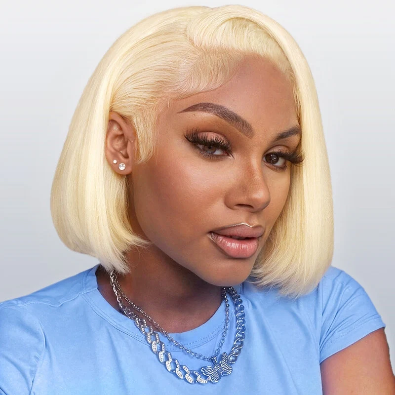 613 Blonde Straight 13x4 Short Bob Lace Frontal Wigs Pre Plucke Glueless Human Hair Wig-Amanda Hair - Image 4