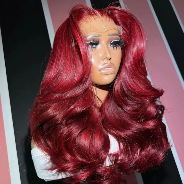 99J Burgundy Red Loose Wave Pre Everything Wigs Human Hair Color Lace Wig With Baby Hair - Amanda Hair - Image 3