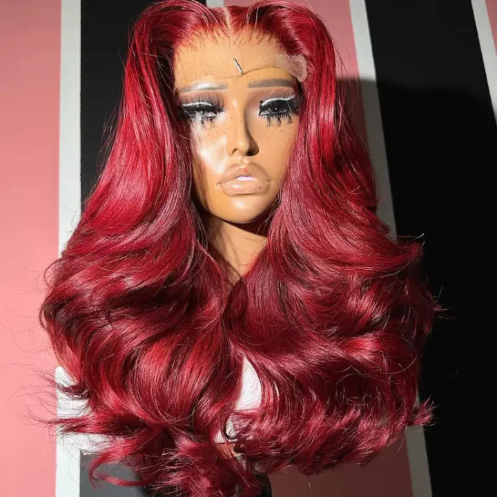 99J Burgundy Red Loose Wave Pre Everything Wigs Human Hair Color Lace Wig With Baby Hair - Amanda Hair - Image 4