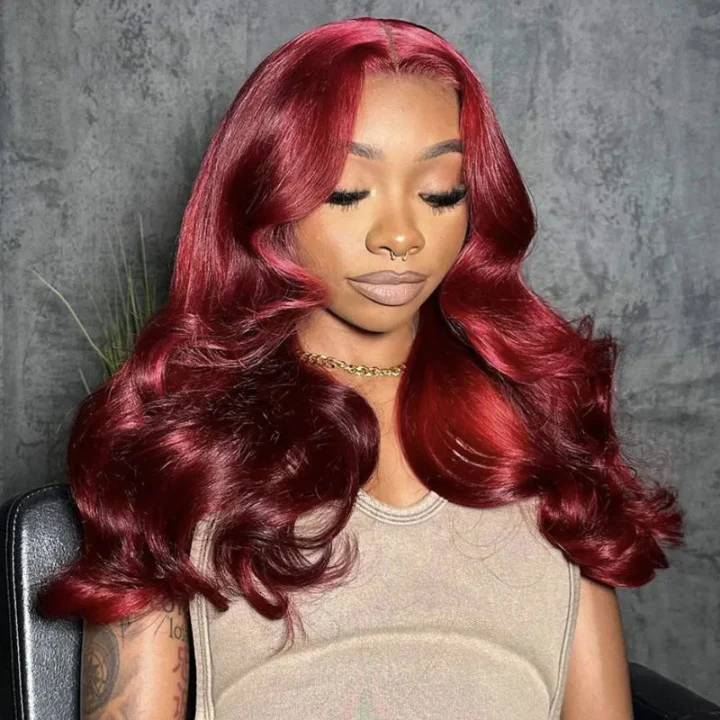 99J Burgundy Red Loose Wave Pre Everything Wigs Human Hair Color Lace Wig With Baby Hair - Amanda Hair - Image 5