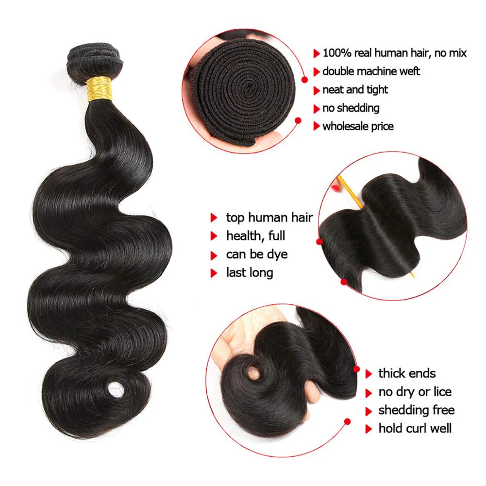 Body Wave Brazilian Hair 3 Bundles With 4*4 Lace Closure 9A Grade 100% Unprocessed Human Hair - Amanda Hair - Image 4