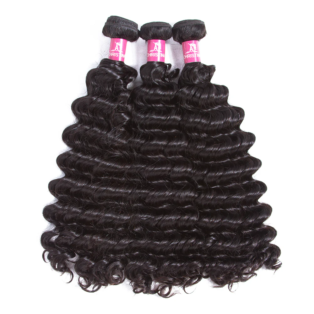 Deep Wave Brazilian Hair 3 Bundles With 4*4 Lace Closure 10A Human Hair Extensions-Amanda Hair - Image 4