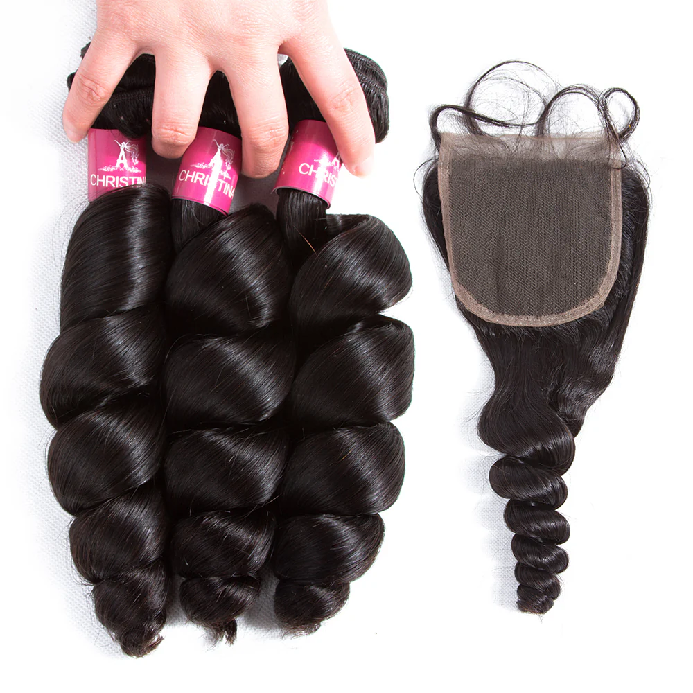 Loose Wave 4 Bundles With 4*4 Lace Closure 10A Grade Brazilian Hair 100% Remi Human Hair - Amanda Hair - Image 3