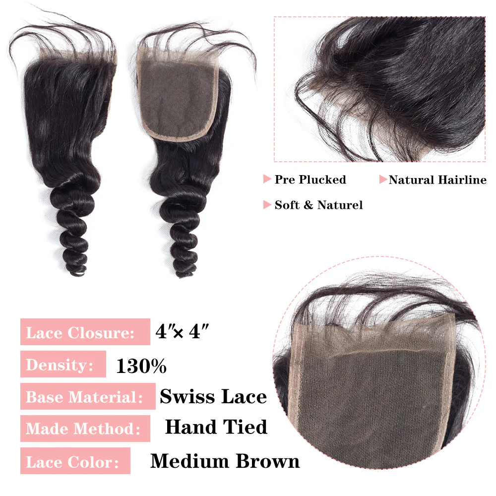 Loose Wave 4 Bundles With 4*4 Lace Closure 10A Grade Brazilian Hair 100% Remi Human Hair - Amanda Hair - Image 7