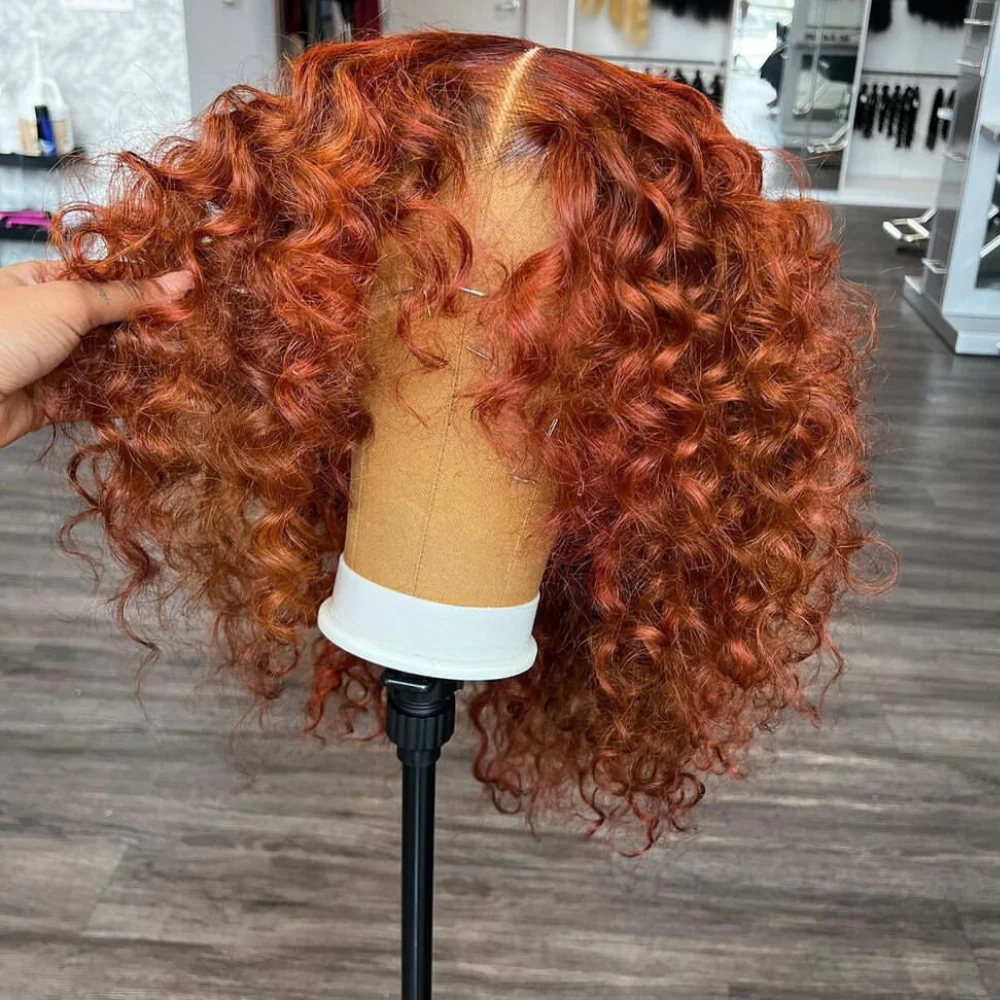 Ginger Orange Color 4x4 / 13x4 Curly Glueless Lace Front 180% Density Short Bob Human Hair Wigs Flash Sale - Image 3
