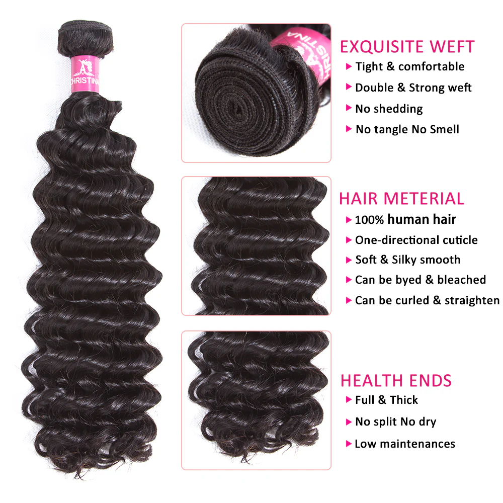 Deep Wave 4 Bundles With 13*4 Lace Frontal Brazilian Hair 10A Grade 100% Remi Human Hair Soft Shiny Wave Hair - Amanda Hair - Image 7
