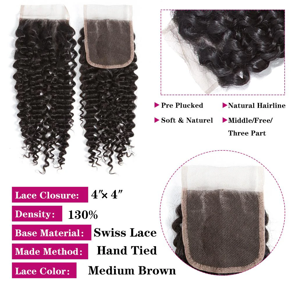 Brazilian Kinky Curly 3 Bundles With 4*4 Lace Closure 10A Grade 100% Remi Human Hair Soft Shiny Wave Hair - Amanda Hair - Image 8