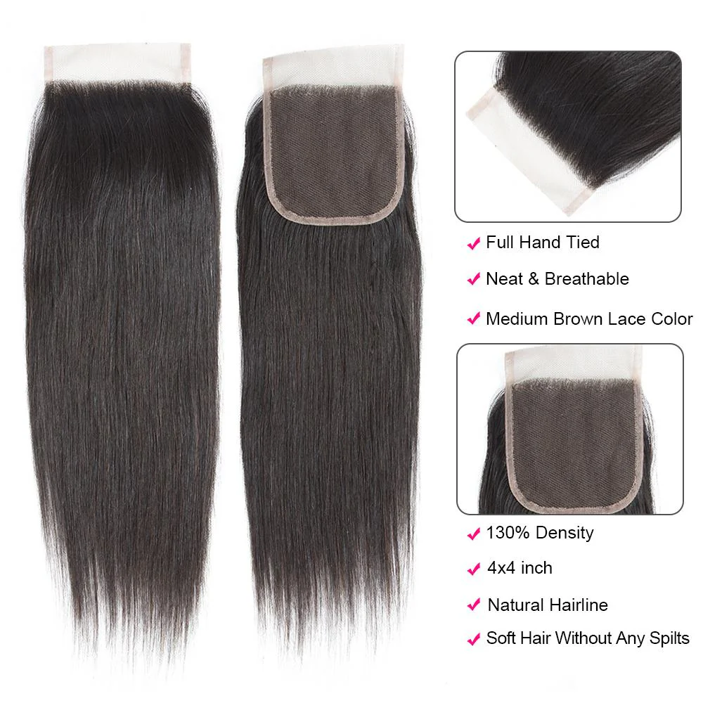 Brazilian Straight Hair 3 Bundles With 4*4 Lace Closure 9A Grade 100% Unprocessed Human Hair No Tangles - Amanda Hair - Image 6