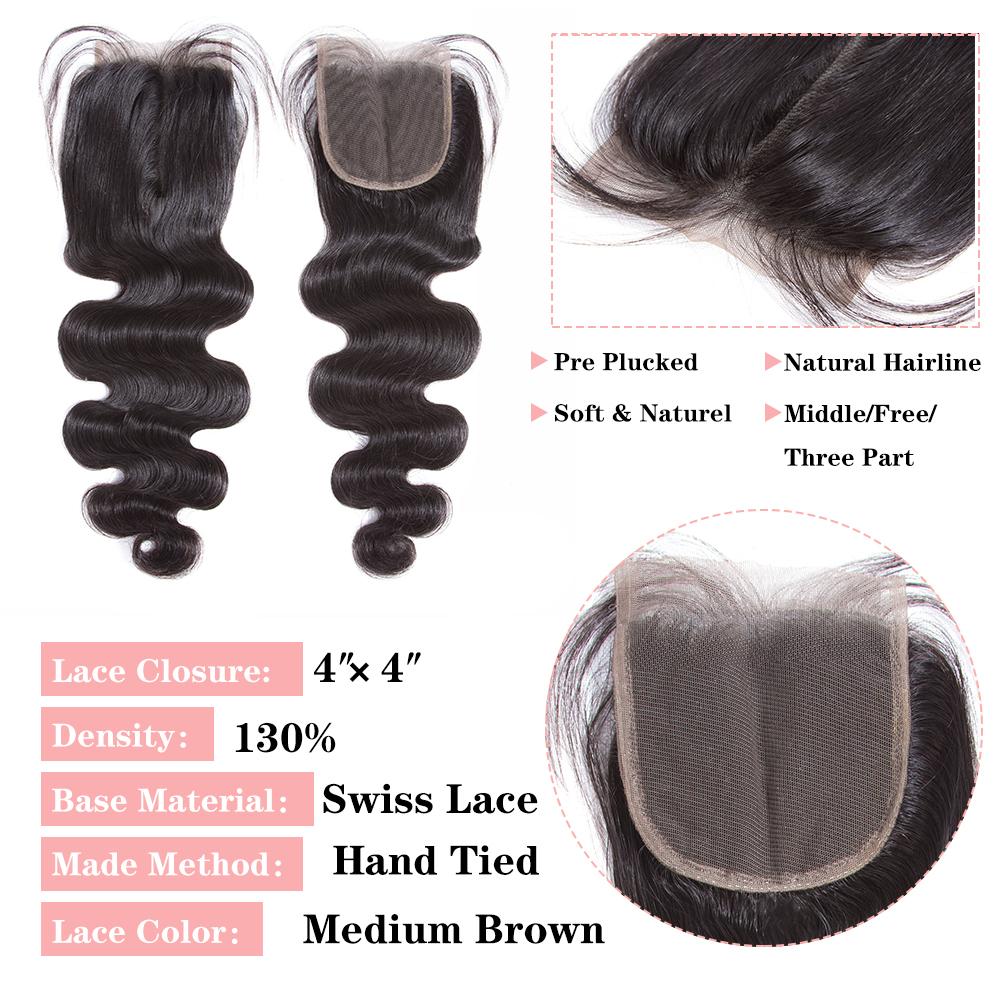 Amanda Hair Indian Body Wave 4 Bundles With 4*4 Lace Closure 9A Grade 100% Unprocessed Human Hair - Image 6