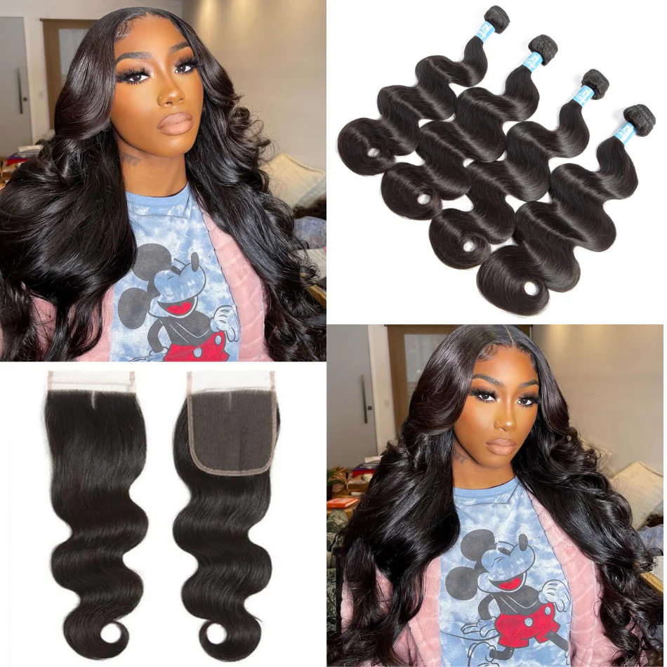 Amanda Hair Malaysian Body Wave 4 Bundles With 4*4 Lace Closure 9A Grade 100% Unprocessed Human Hair - Image 4