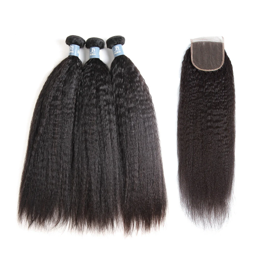 Amanda Indian Hair Kinky Straight 4 Bundles With 4*4 Lace Closure 9A Grade 100% Unprocessed Human Hair Hot Item - Image 3