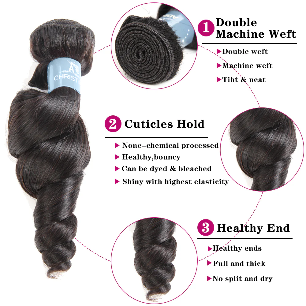 Amanda Malaysian Hair Loose Wave 3 Bundles With 4*4 Lace Closure 9A Grade 100% Unprocessed Human Hair - Image 5