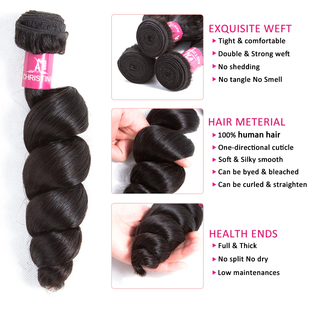 Amanda Peruvian Hair Loose Wave 3 Bundles With 4*4 Lace Closure 10A Grade 100% Remi Human Hair Hot Sell Wave Bundles Hair Extensions - Image 4