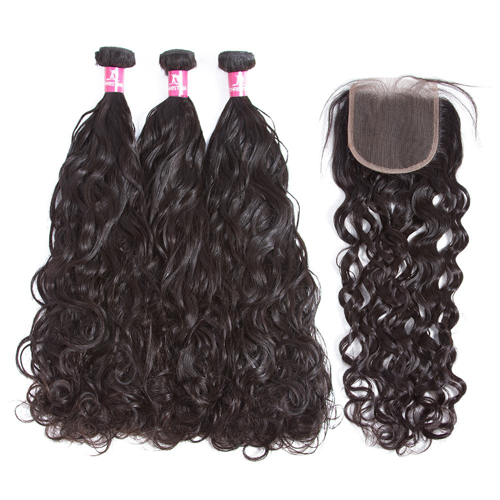 Amanda Water Wave 3 Bundles With 4*4 Lace Closure 10A Grade 100% Remi Human Hair Hot Sell Wave Bundles Hair Extensions - Image 3