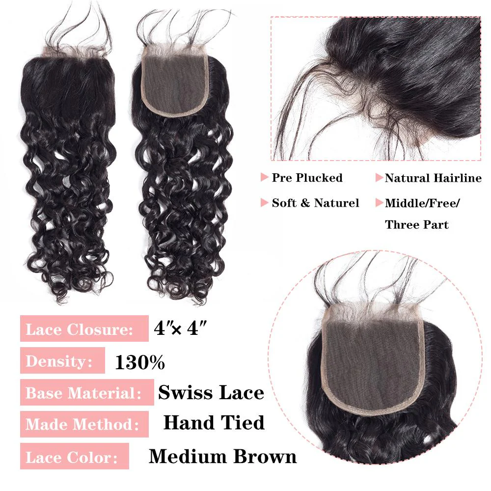 Amanda Water Wave 3 Bundles With 4*4 Lace Closure 10A Grade 100% Remi Human Hair Hot Sell Wave Bundles Hair Extensions - Image 7