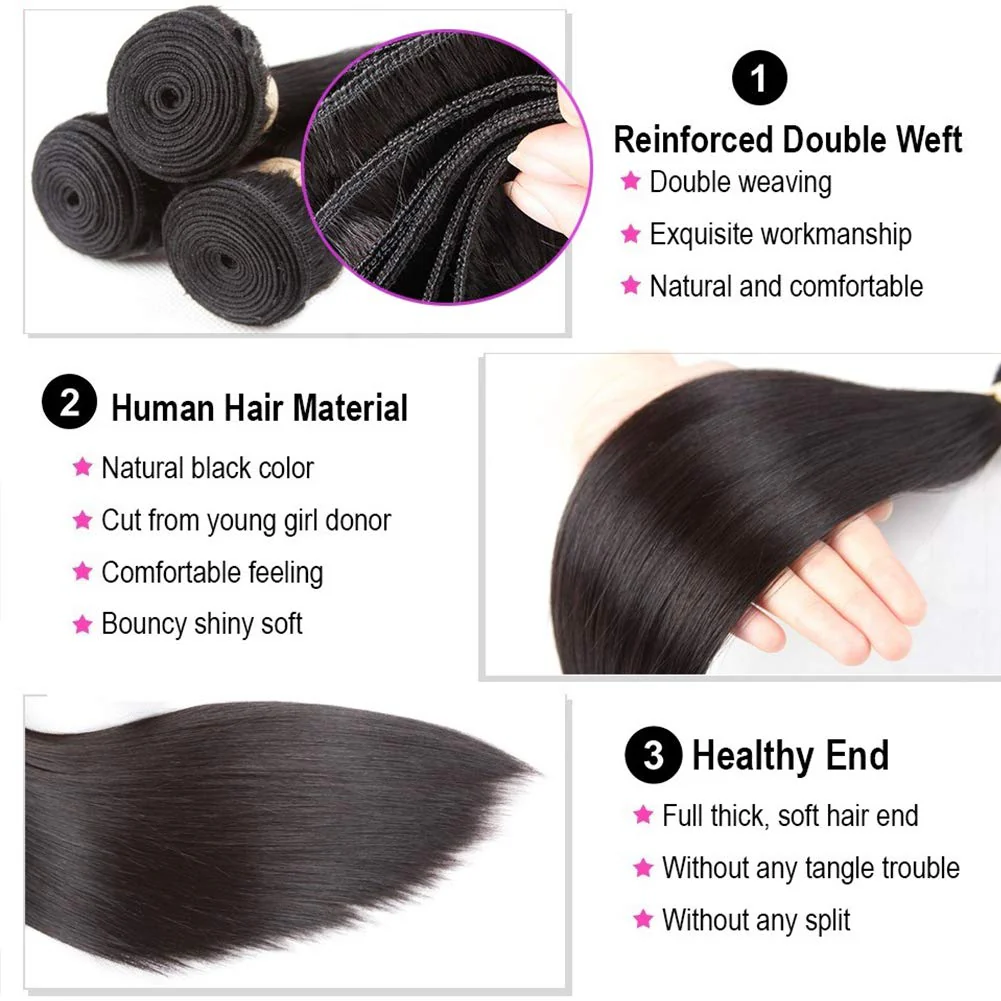 Amanda Peruvian Straight Hair 4 Bundles With 4*4 Lace Closure 9A Grade 100% Unprocessed Human Hair Hot Item - Image 5