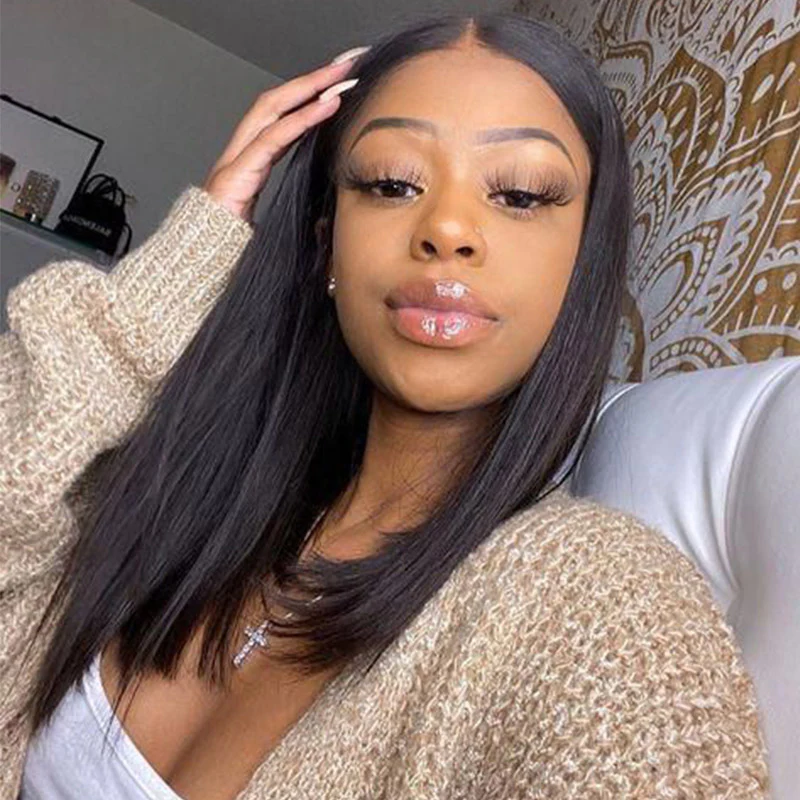 U Part Shape Leave Out Glueless Wigs Remy Brazilian Hair Straight Wig For Black Women 150% Density - Amanda Hair - Image 3