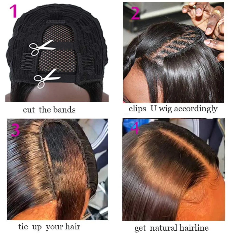 U Part Shape Leave Out Glueless Wigs Remy Brazilian Hair Straight Wig For Black Women 150% Density - Amanda Hair - Image 5