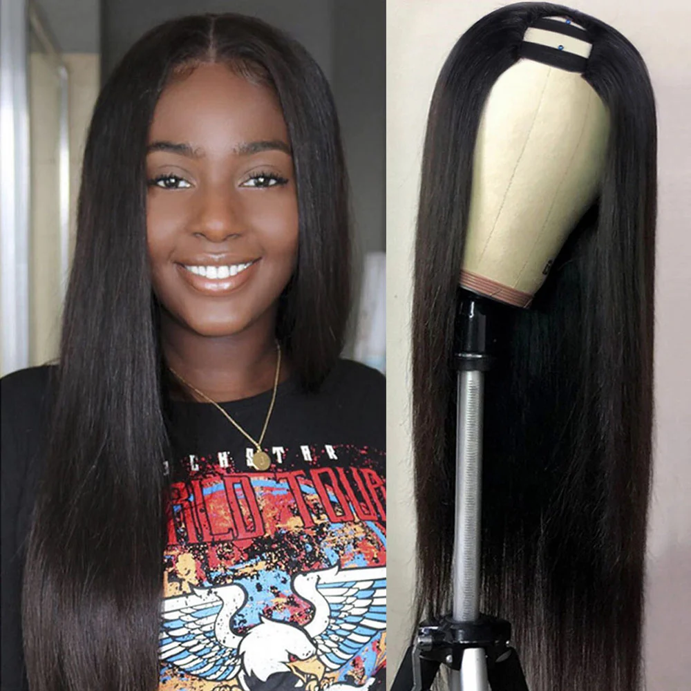 U Part Shape Leave Out Glueless Wigs Remy Brazilian Hair Straight Wig For Black Women 150% Density - Amanda Hair - Image 7