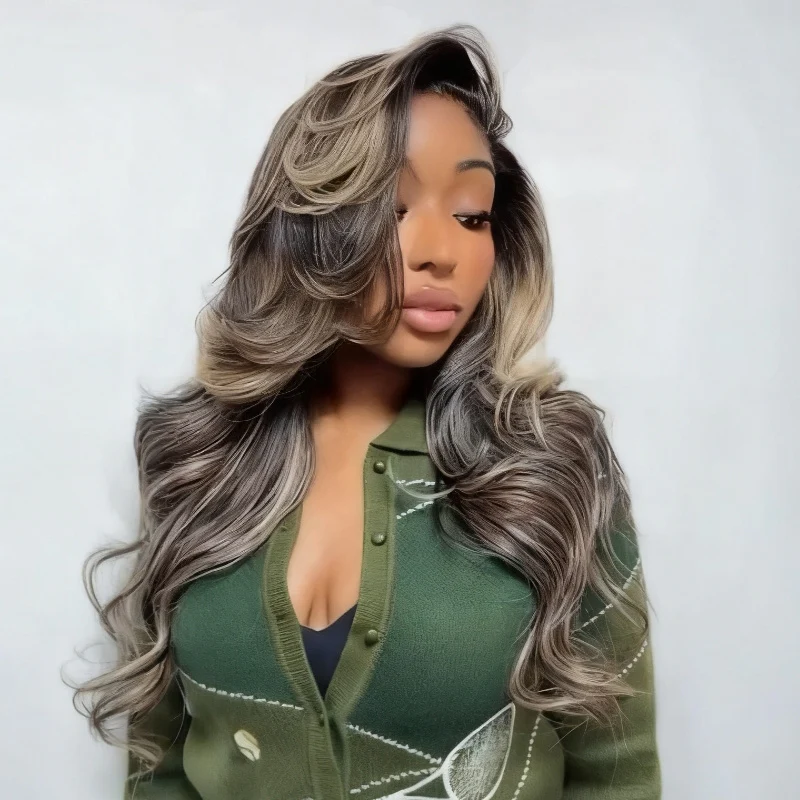 Balayage Highlight Light Blonde Loose Wave 7x5 Lace Closure / 13x4 Lace Front Ombre Color Wig With Baby Hair - Amanda Hair - Image 3