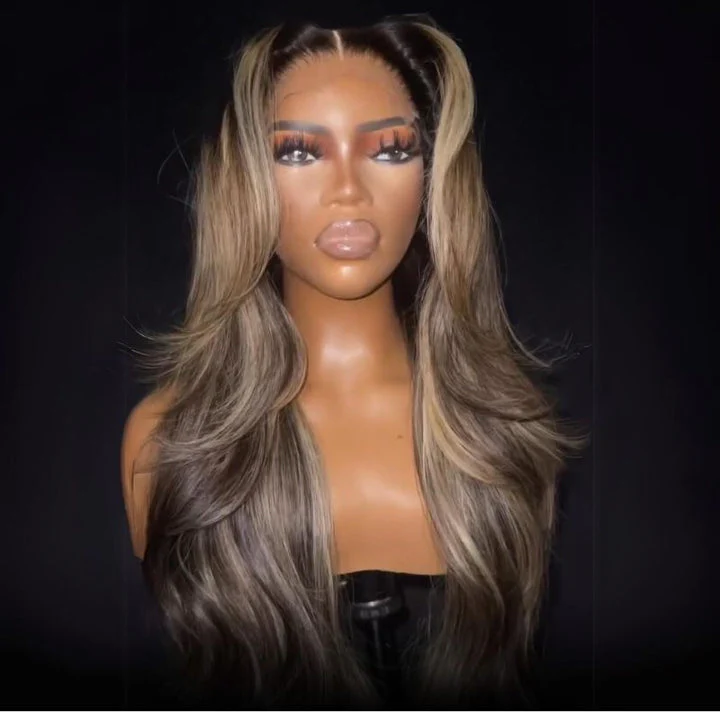 Balayage Highlight Light Blonde Loose Wave 7x5 Lace Closure / 13x4 Lace Front Ombre Color Wig With Baby Hair - Amanda Hair - Image 4