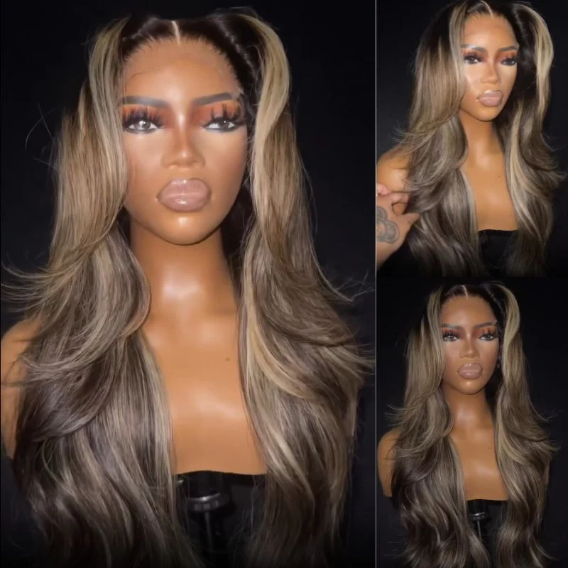 Balayage Highlight Light Blonde Loose Wave 7x5 Lace Closure / 13x4 Lace Front Ombre Color Wig With Baby Hair - Amanda Hair - Image 5