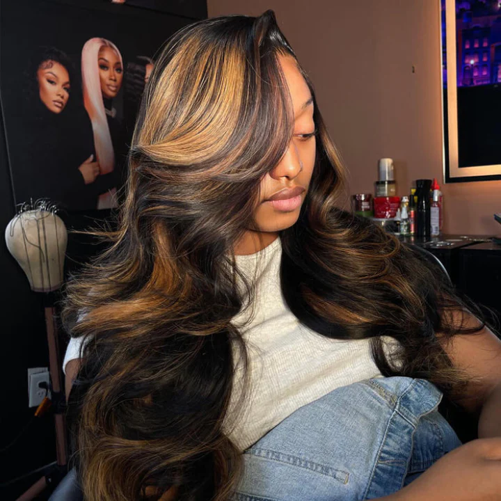 Blayage Highlight 1B/30 Color Body Wave Human Hair 13x4 Lace Front Wigs - Amanda Hair - Image 4