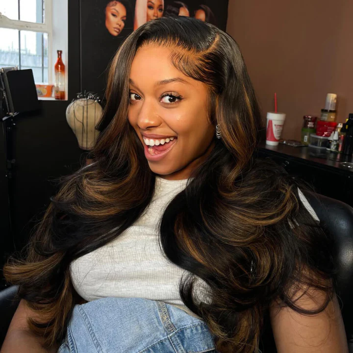 Blayage Highlight 1B/30 Color Body Wave Human Hair 13x4 Lace Front Wigs - Amanda Hair - Image 5