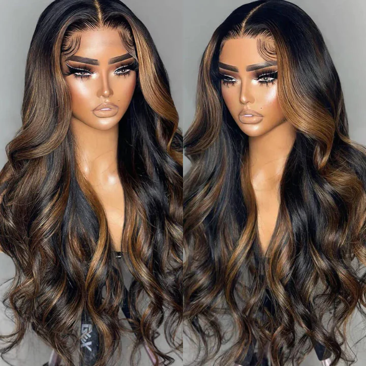Blayage Highlight 1B/30 Color Body Wave Human Hair 13x4 Lace Front Wigs - Amanda Hair - Image 6