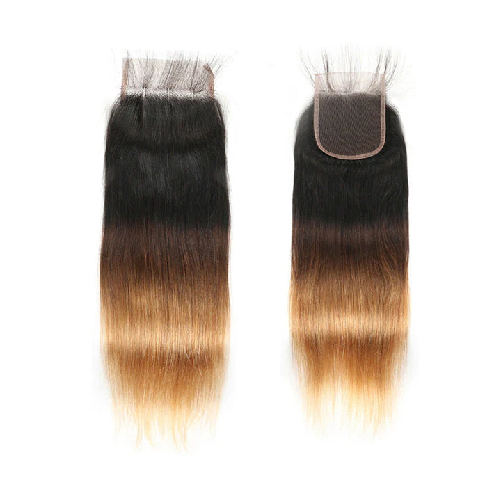 Blonde Human Hair 3 Bundles With Closure 3Tone (T1b/4/27) 100% Real Straight Human Hair Extensions - Image 3