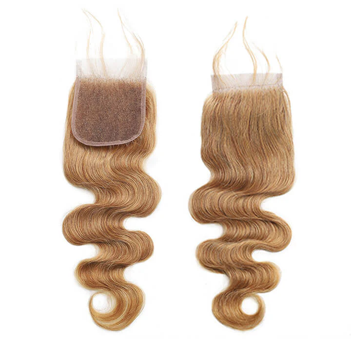 Body Wave 3 Bundles With Lace Closure Brazilian Human Hair  Honey Blonde #27-AmandaHair - Image 5