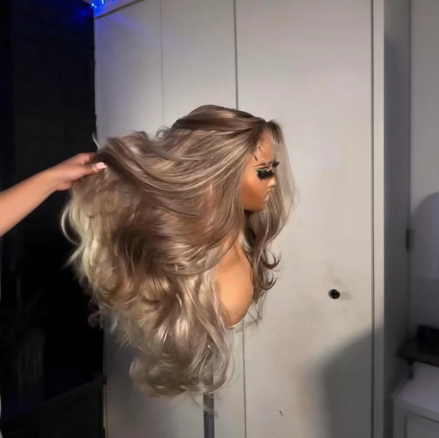 Blonde Highlight Champagne Color 13x4 HD Transparent Lace 613 Body Wave / Straight Human Hair Wigs 180% Density - Image 3