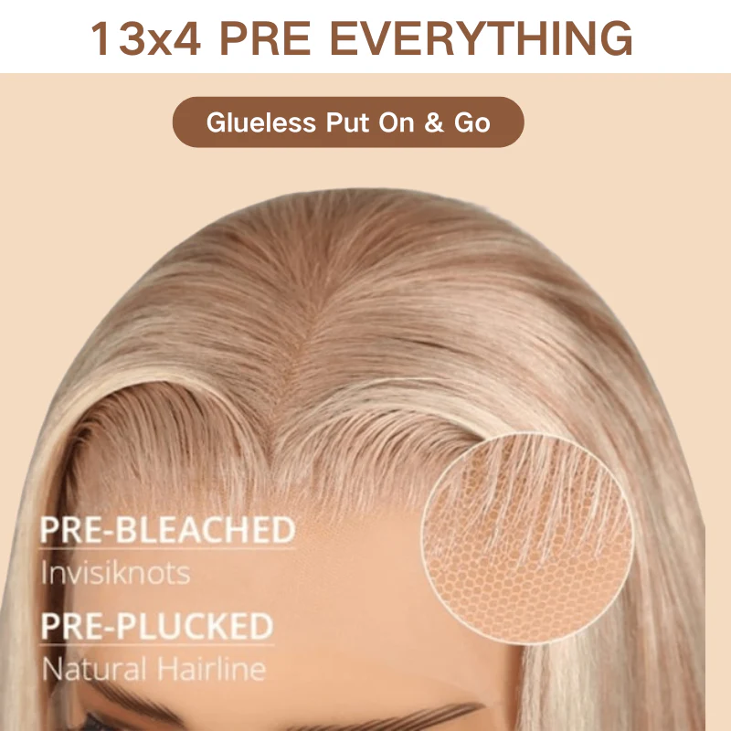 Blonde Highlight Champagne Color 13x4 HD Transparent Lace 613 Body Wave / Straight Human Hair Wigs 180% Density - Image 9