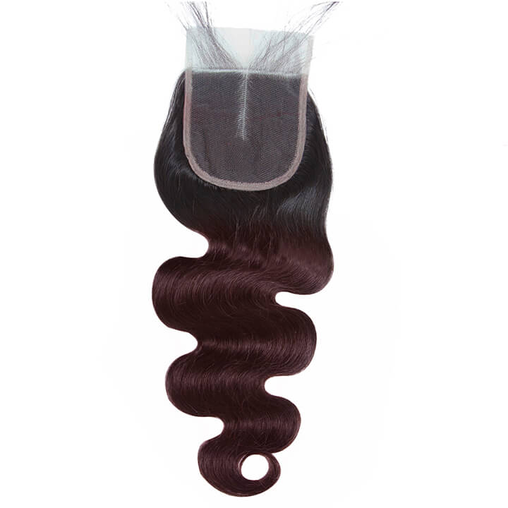 Brazilian Body Wave Hair Bundles With Closure Ombre Burgundy  100% Real Human Hair Extensions - Image 3