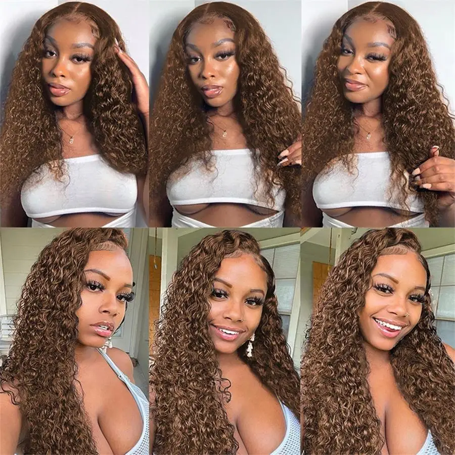 Brown Glueless Water Wave 13x4 Clear Transparent HD Lace Front Wigs Precut Everything -Amanda Hair - Image 3