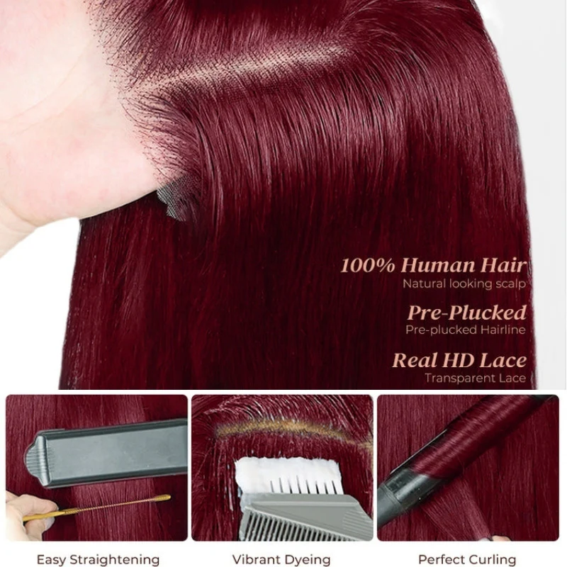 99J Burgundy Lace Front Wig Curly Colored HD Transparent Lace Human Hair Wigs Flash Sale - Amanda Hair - Image 4