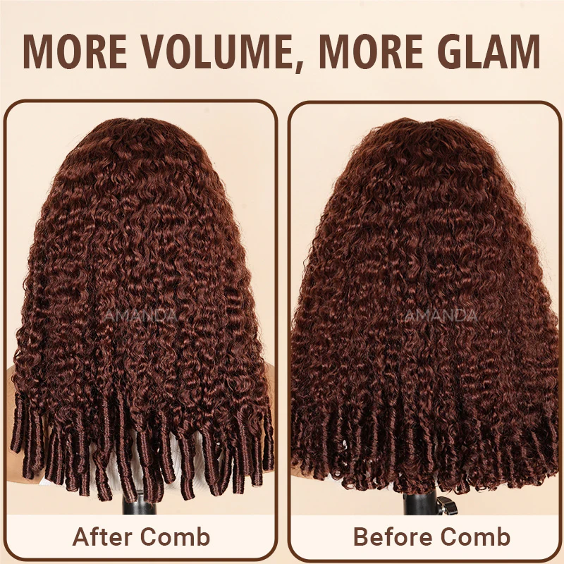 Burmese Curly Reddish Brown HD Tranparent Lace Jerry Curly Glueless Wigs 180% Density-Amanda Hair - Image 3