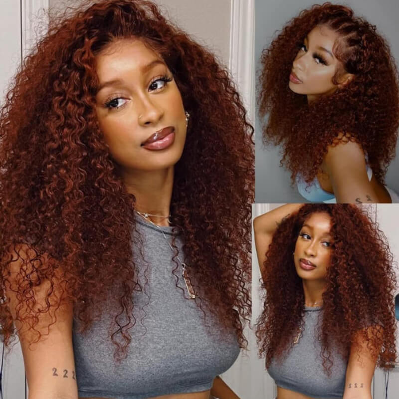 Burmese Curly Reddish Brown HD Tranparent Lace Jerry Curly Glueless Wigs 180% Density-Amanda Hair - Image 5
