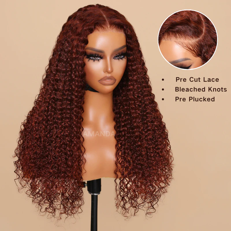 Burmese Curly Reddish Brown HD Tranparent Lace Jerry Curly Glueless Wigs 180% Density-Amanda Hair - Image 6