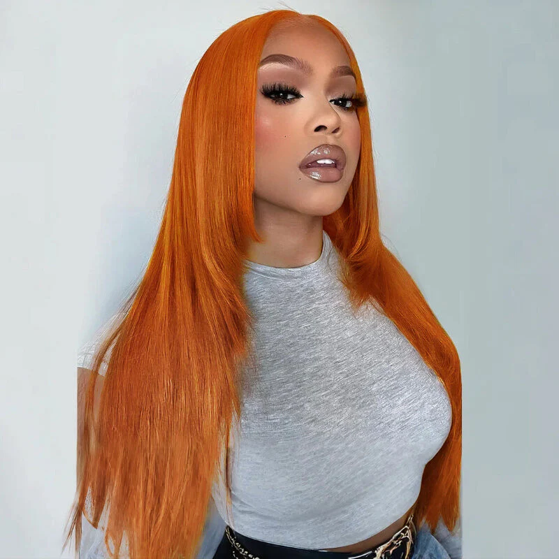 Burnt Orange Straight And Body Wave 13x4 Lace Front Ginger Colored Wig Human Hair - Amanda Hairs - Image 3