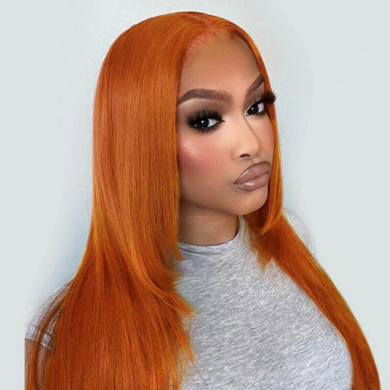 Burnt Orange Straight And Body Wave 13x4 Lace Front Ginger Colored Wig Human Hair - Amanda Hairs - Image 4