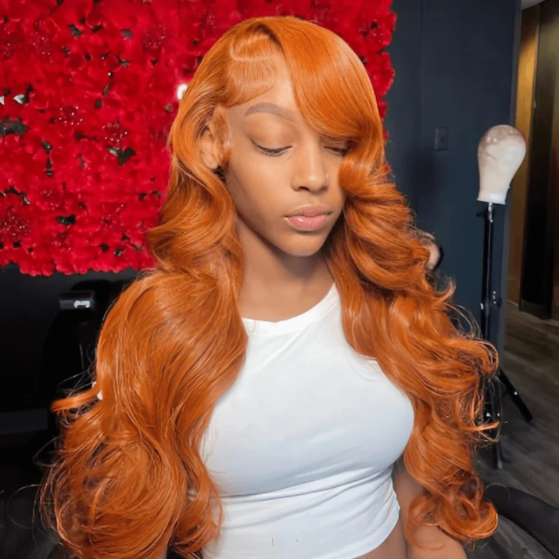 Burnt Orange Straight And Body Wave 13x4 Lace Front Ginger Colored Wig Human Hair - Amanda Hairs - Image 5
