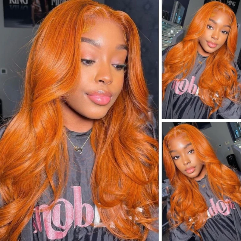 Burnt Orange Straight And Body Wave 13x4 Lace Front Ginger Colored Wig Human Hair - Amanda Hairs - Image 7