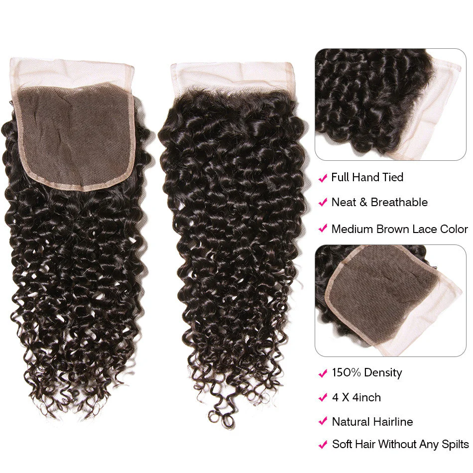 Curly 3 Bundles With 4*4 Lace Closure 10A Grade 100% Remi Human Hair - Amanda Hair - Image 3