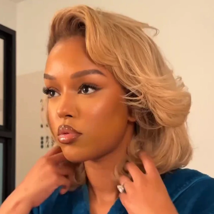 Dirty Blonde Summer Choice Fashion Short Straight Bob Lace Wigs Transparent  Glueless Lace Colored  Wigs No Code Needed  -Amanda Hair - Image 3