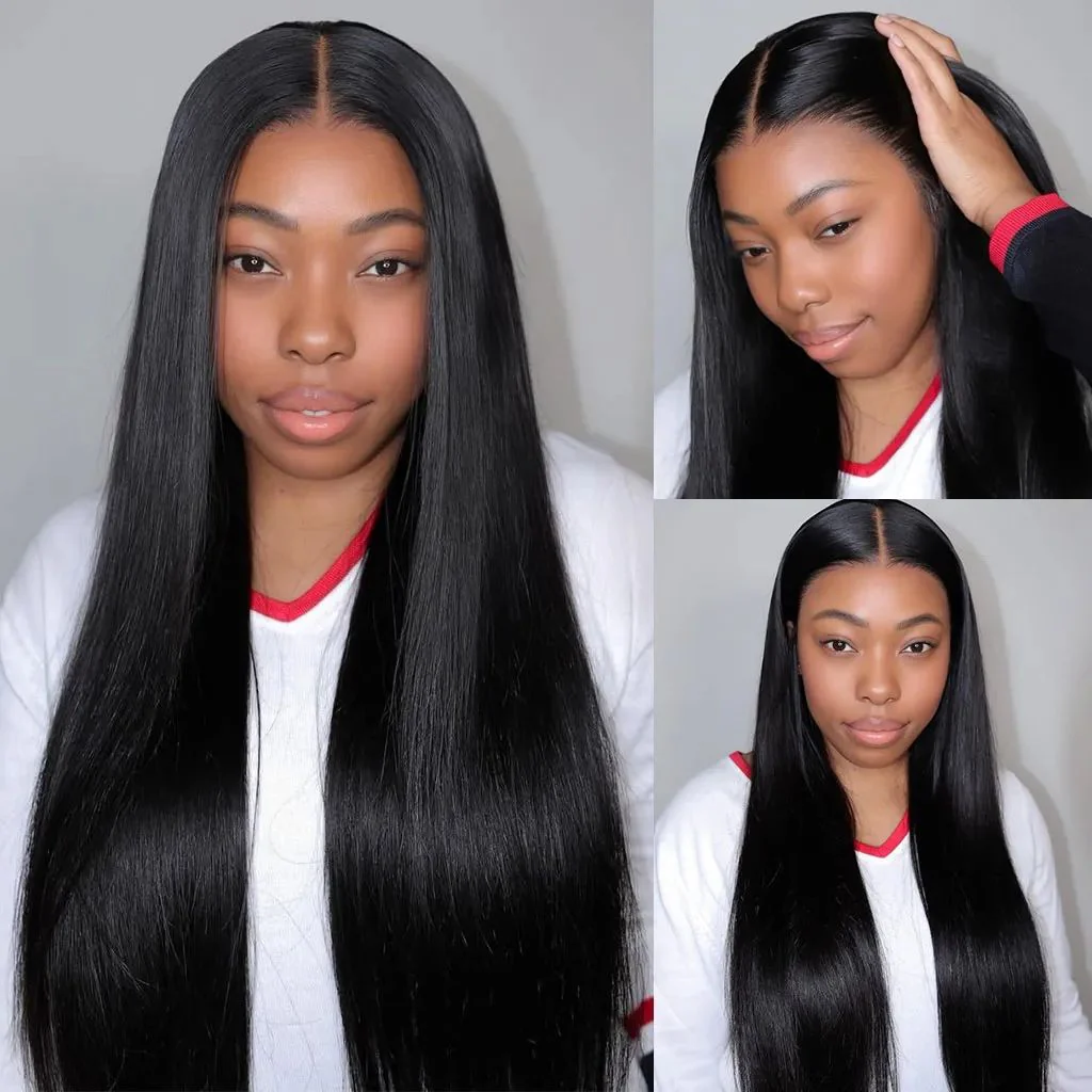 Extra 60% OFF | Long Silk Straight 13x6 HD Transparent Lace Frontal Human Hair Wig Flash Sale - Image 3