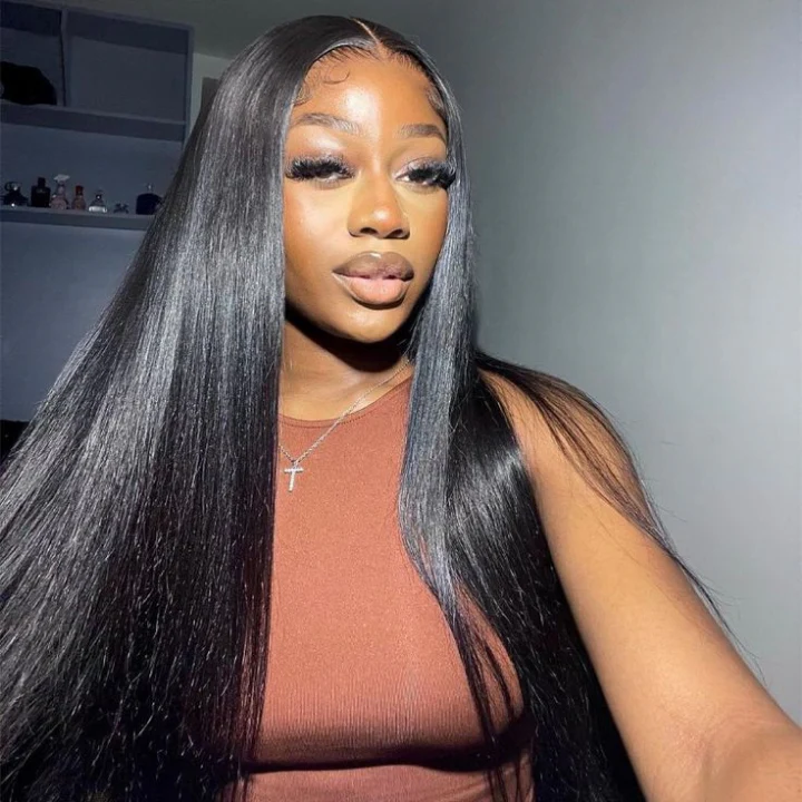 Extra 60% OFF | Long Silk Straight 13x6 HD Transparent Lace Frontal Human Hair Wig Flash Sale - Image 4